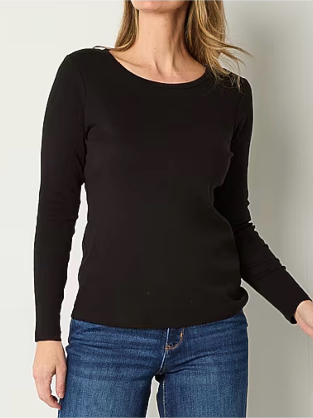 St. John’s Bay Women’s 100% Cotton Crew Neck Long Sleeve T-Shirt